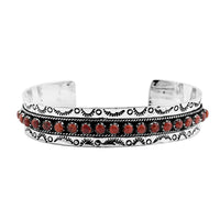 Santa Fe Style Red Coral 57.00 ctw Cuff Bracelet in Sterling Silver (Adjustable)