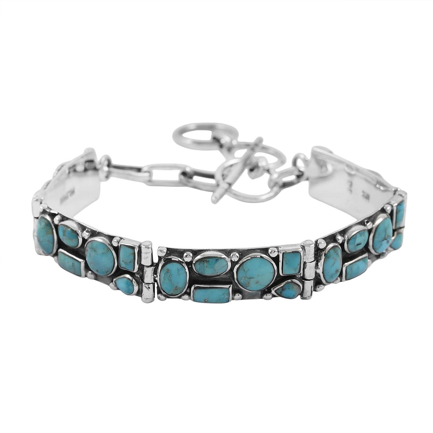 Santa Fe Style Kingman Turquoise Bracelet in Sterling Silver (6.50-7.50In) 37.50 ctw