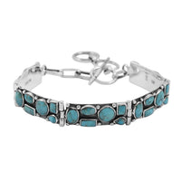 Santa Fe Style Kingman Turquoise Bracelet in Sterling Silver (6.50-7.50In) 37.50 ctw