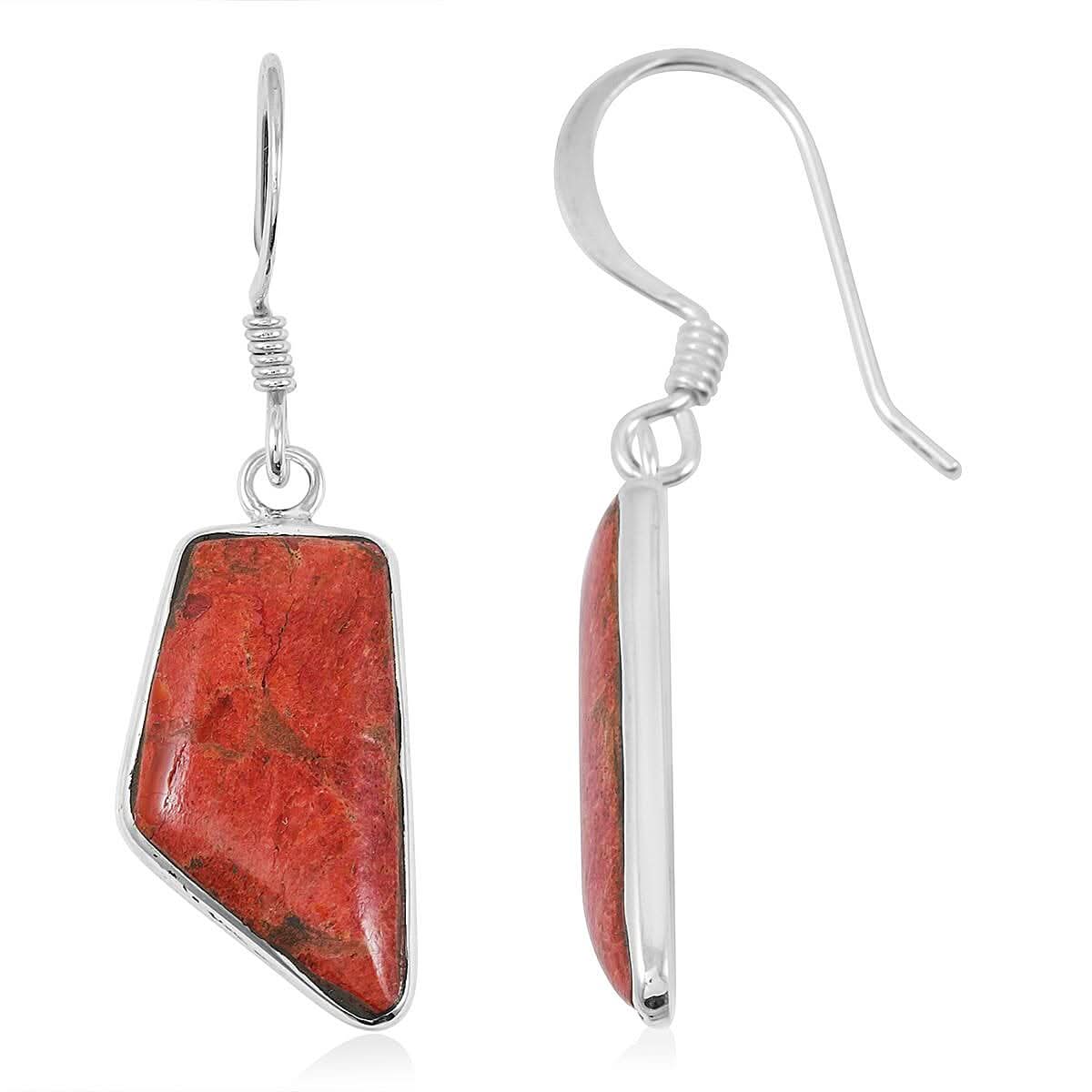 Santa Fe Style Red Coral Earrings in Sterling Silver 15.00 ctw