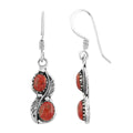 Santa Fe Style Red Coral 7.00 ctw Earrings in Sterling Silver - Sticky add to cart bar