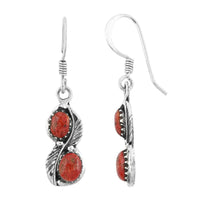 Santa Fe Style Red Coral 7.00 ctw Earrings in Sterling Silver