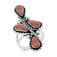 Santa Fe Style Enhanced Red Coral Ring in Sterling Silver (Size 10.0) 8.00 ctw