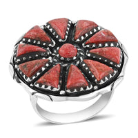 Santa Fe Style Enhanced Red Coral 19.00 ctw Ring in Sterling Silver