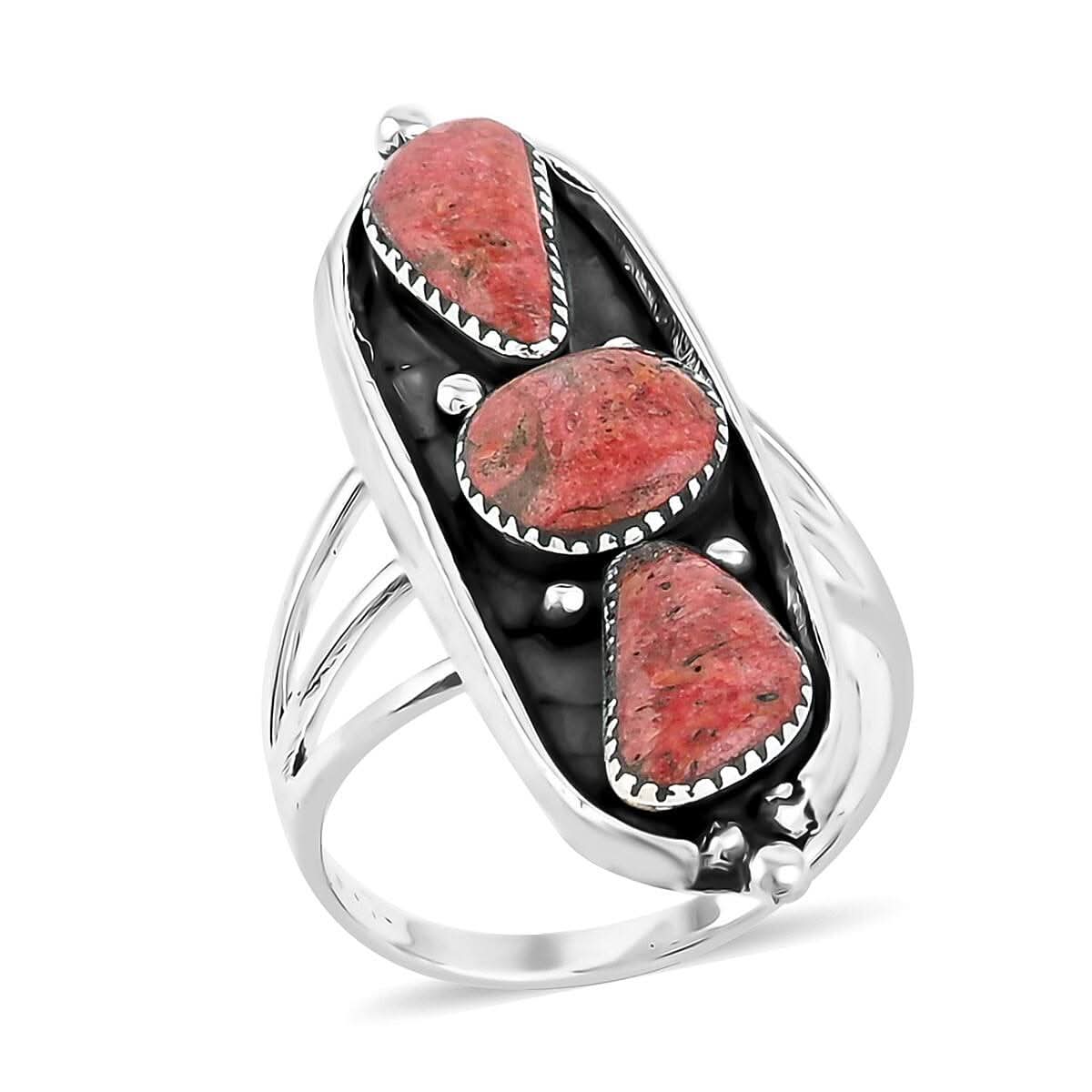 Santa Fe Style Enhanced Red Coral 9.00 ctw Ring in Sterling Silver