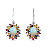 D'Joy Premium Ethiopian Welo Opal and Multi Sapphire 6.50 ctw Celestial Carnival Earrings in Rhodium Over Sterling Silver