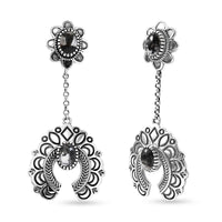 D'Joy Artisan Crafted White Buffalo 3.80 ctw Squash Blossom Earrings in Sterling Silver