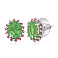 EverTrue Chartreuse Quartz (Triplet) and Signity Pink Topaz 3.35 ctw Classic Halo Earrings in Platinum Bond