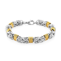 EverTrue Fashionable Two-Tone Byzantine Chain Bracelet in ION Plated YG and Stainless Steel (8.00-9.5In)