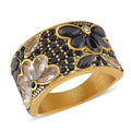 Thai Black Spinel 2.00 ctw and Austrian Crystal Ring in ION Plated YG Stainless Steel (Size 10.0) - Sticky add to cart bar