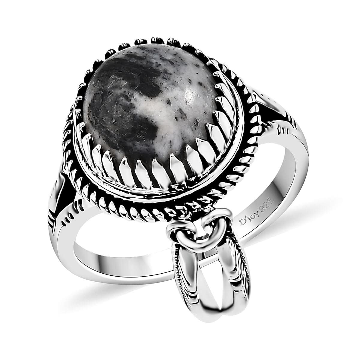 D'Joy Artisan Crafted White Buffalo 4.30 ctw Ring in Sterling Silver (Size  10.0)