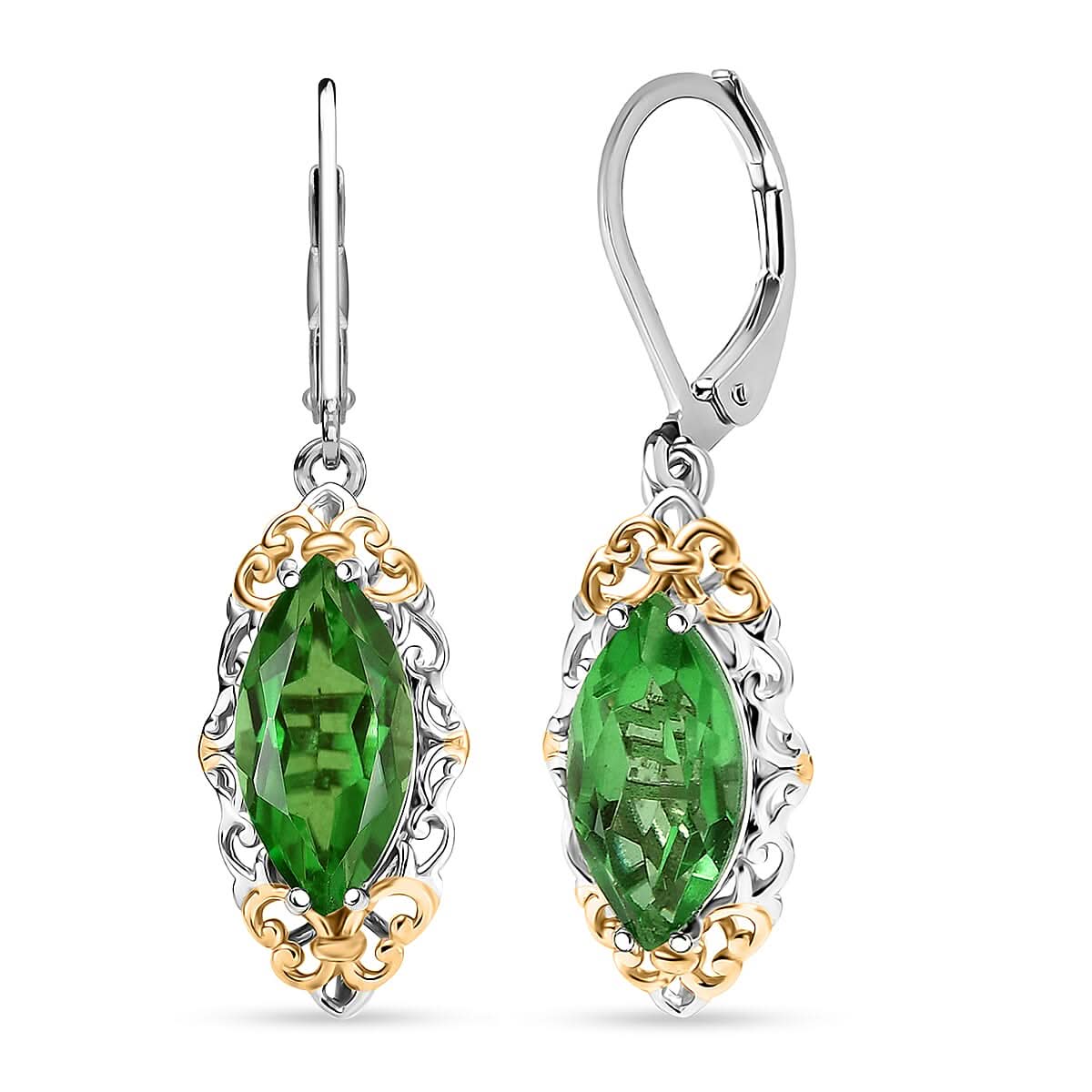EverTrue Chartreuse Quartz (Triplet) 6.35 ctw Art Deco Earrings in 18K YG Plated and Platinum Bond