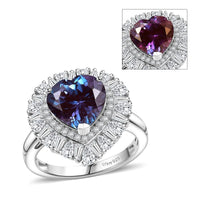 D'Joy Premium Lab Grown Alexandrite, Moissanite Heart Ring in Rhodium Over Sterling Silver (Size 6.0) 5.90 ctw