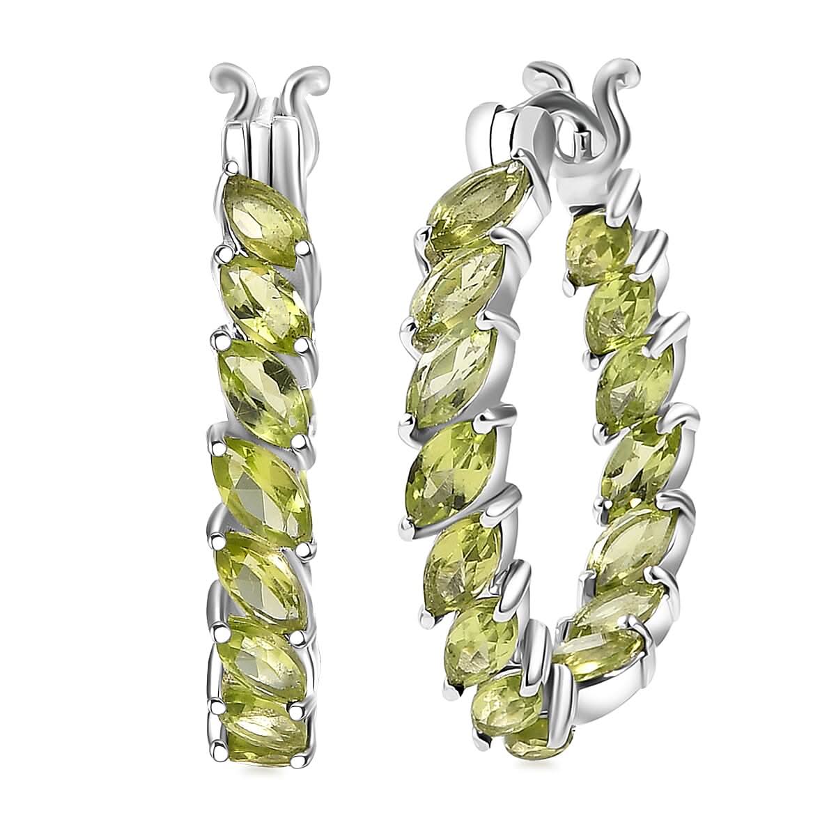 D'Joy Hebei Peridot 5.60 ctw Vine Leaves Earrings in Rhodium Over Sterling Silver