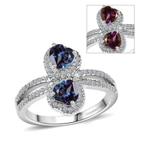 Luxuriant Premium Lab Grown Alexandrite and White Zircon 1.90 ctw Ring in Rhodium Over Sterling Silver
