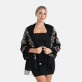 Tamsy Black Soft Embroidered Flower Tassels Scarf - Sticky add to cart bar