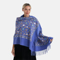 Tamsy Blue Polyester Soft Embroidered Flower Tassels Scarf (27.5"x70.8") - Sticky add to cart bar