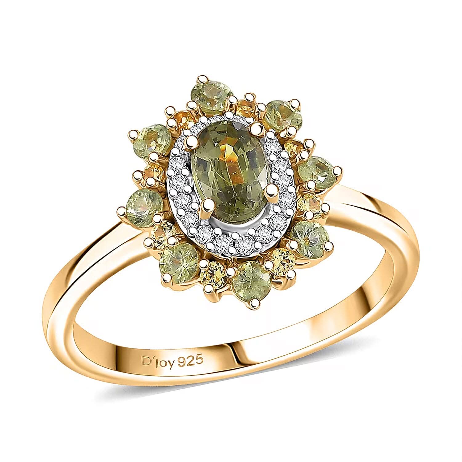 D'Joy Ambanja Demantoid Garnet and Multi Gemstone 1.25 ctw Ring in 18K Vermeil Yellow Gold Over Sterling Silver (Size  10.0)