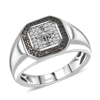 D’Joy White and Black Diamond 0.33 ctw Men's Ring in Rhodium Over Sterling Silver