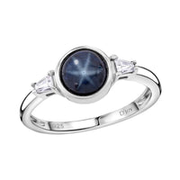 D'Joy Premium Blue Star Sapphire (DF) and Moissanite 2.65 ctw Ring in Rhodium Over Sterling Silver (Size 10.0)