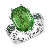 EverTrue Chartreuse Quartz (Triplet) and Signity Rainforest Topaz 14.60 ctw Ring in Platinum Bond (Size 10.0)