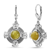 D'Joy Connemara Marble 4.75 ctw Irish Line of Faith Celtic Cross Earrings in Platinum Over Sterling Silver