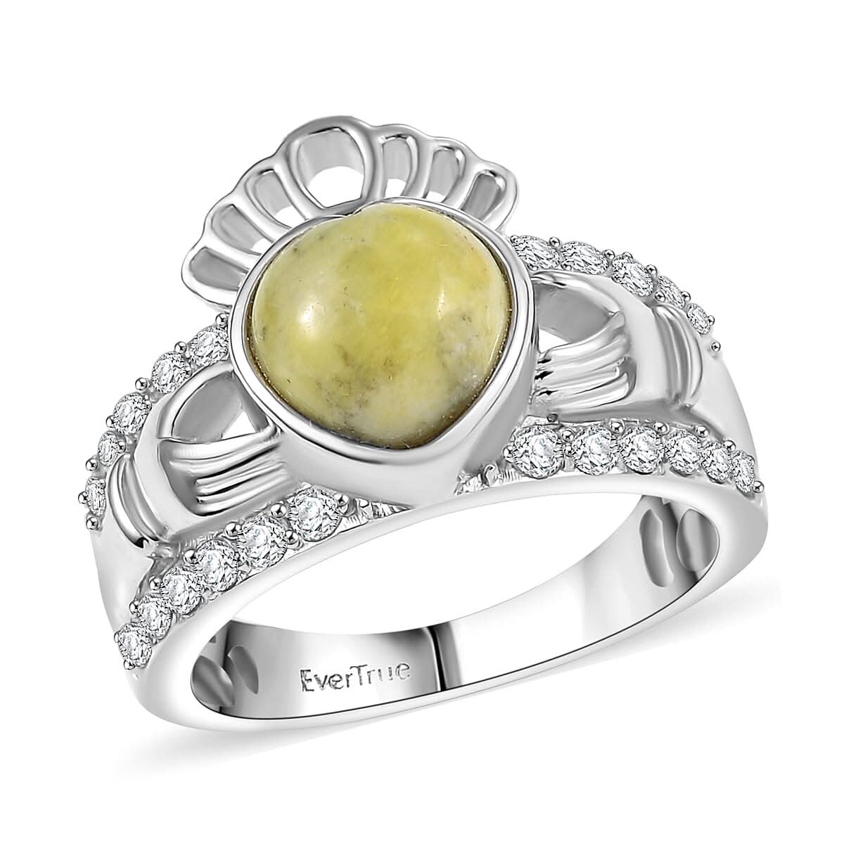 EverTrue Connemara Marble and White Zircon 2.80 ctw Ring in Platinum Bond (Size 10.0)
