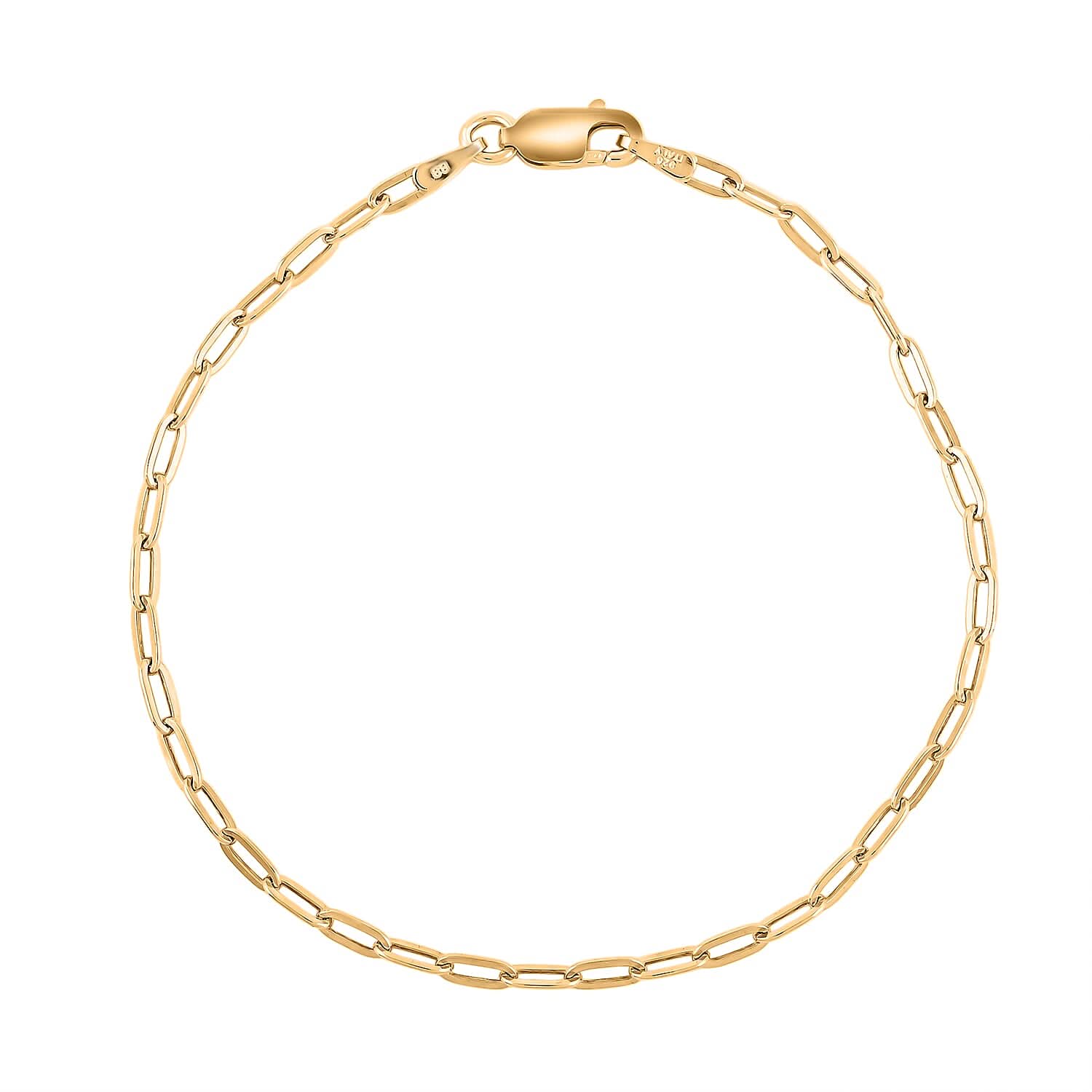 Made In Italian 14K YG Over Sterling Silver Paper Clip Chain Bracelet (7.00 In) 1.75 Grams