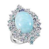 GP Larimar and Multi Gemstone 13.65 ctw Ring in Rhodium Over Sterling Silver (Size 10.0)