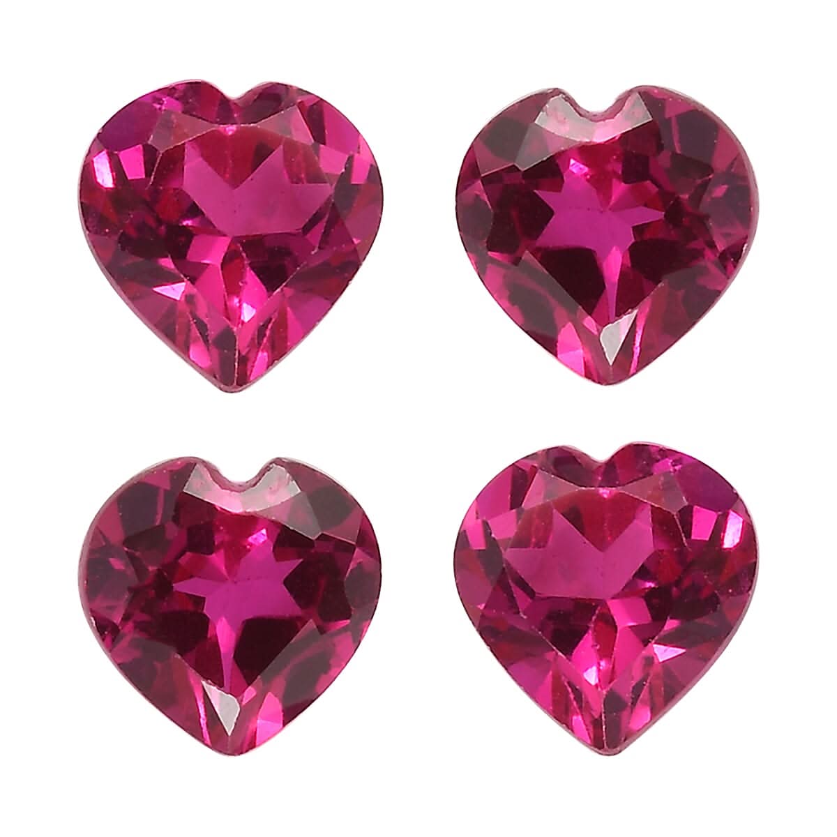 Set of 4 Lab Created Ruby (Hrt 5 mm) 2.05 ctw Loose Gemstone