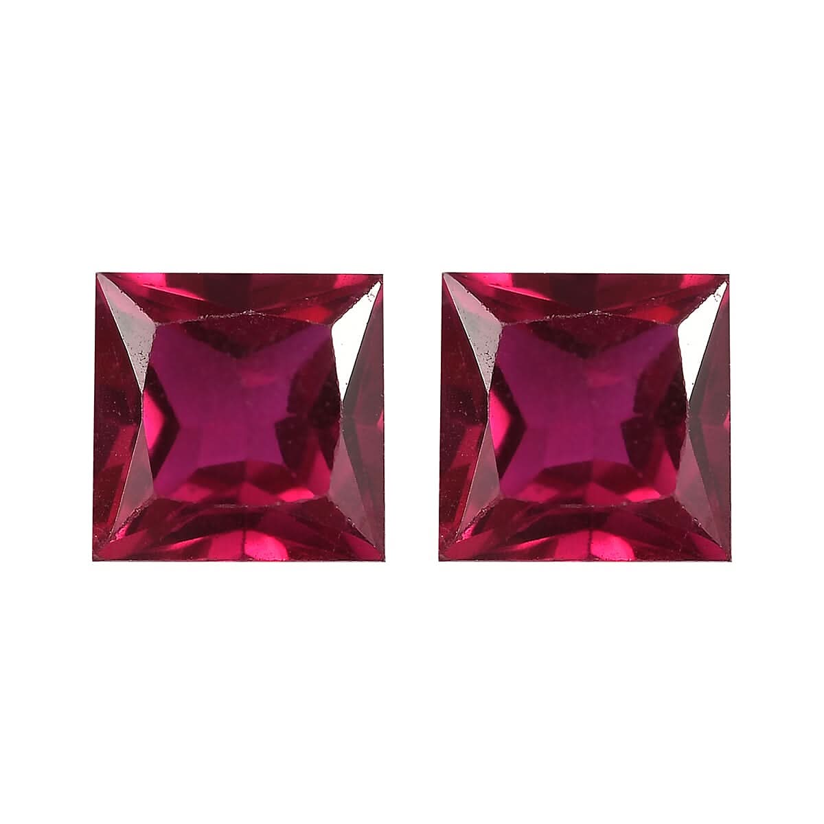 Set of 2 Lab Created Ruby (Sqr 6 mm) 2.91 ctw Loose Gemstone