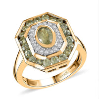 D'Joy Premium Ambanja Demantoid Garnet, Moissanite Hidden Orchard Ring in 18K Vermeil YG Over Sterling Silver (Size 6.0) 1.85 ctw