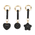 Livmore Black Glass and Crystal 3-piece Set Heart, Star and Ball Keychain in Goldtone - Sticky add to cart bar