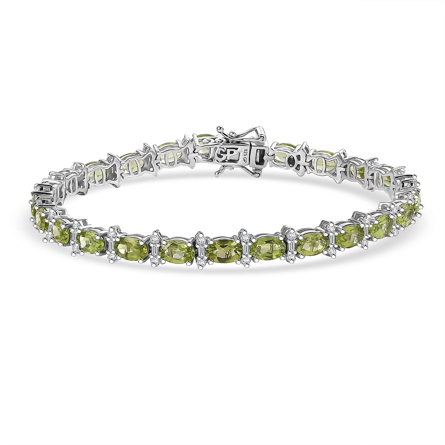 GP Peridot and Multi Gemstone 13.10 ctw Bracelet in Rhodium Over Sterling Silver (7.25 In)