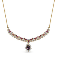 D’Joy Royal Lavender Spinel and Multi Gemstone 3.25 ctw Cascading Crown Necklace in 18K Vermeil Yellow Gold Over Sterling Silver 18 Inches