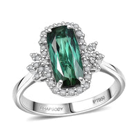 Certified & Appraised Rhapsody 950 Platinum AAAA Santa Rosa Tourmaline, Diamond (E-F, VS) (0.26 cts) Ring (Size 10.0) (5.71 g) 2.62 ctw