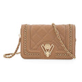 Closeout Valentino Orlandi Taupe Vegan Leather Quilted Crossbody Bag with Chain Accent - Sticky add to cart bar