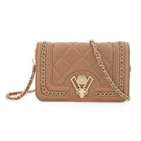 Closeout Valentino Orlandi Taupe Vegan Leather Quilted Crossbody Bag with Chain Accent