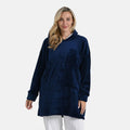Tamsy Navy Fleece Hoodie Sweater Blanket with Kangaroo Pocket - One Size Fits Most - Sticky add to cart bar