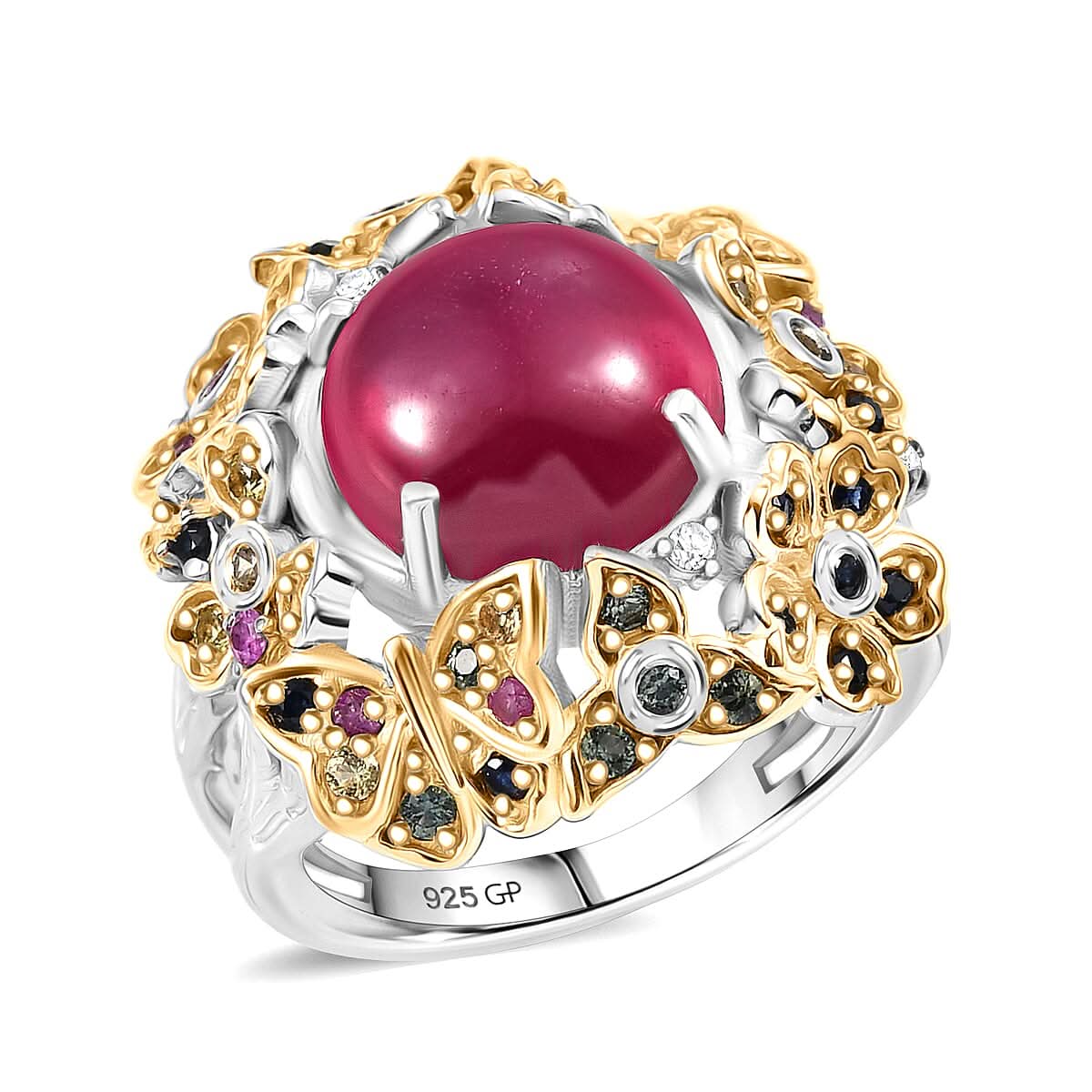 GP Multi Gemstone Ring in 18K Vermeil YG and Rhodium Over Sterling Silver (Size 10.0) 9.80 ctw
