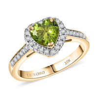 Certified & Appraised Luxoro AAA Sapo Green Tourmaline and I2 Diamond 1.40 ctw Ring in 10K Yellow Gold (Size 10.0)