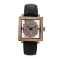 Classic Succession Miyota Japanese Movement Rotating Simulated Diamond Dail Watch with Black First Layer Cowhide Leather Strap 1.50 ctw - Sticky add to cart bar