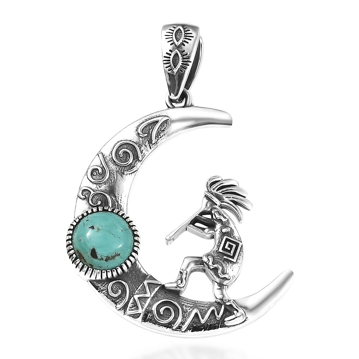 D'Joy Artisan Crafted Tahoe Nevada Turquoise 1.90 ctw Kokopelli Pendant without Chain in Sterling Silver