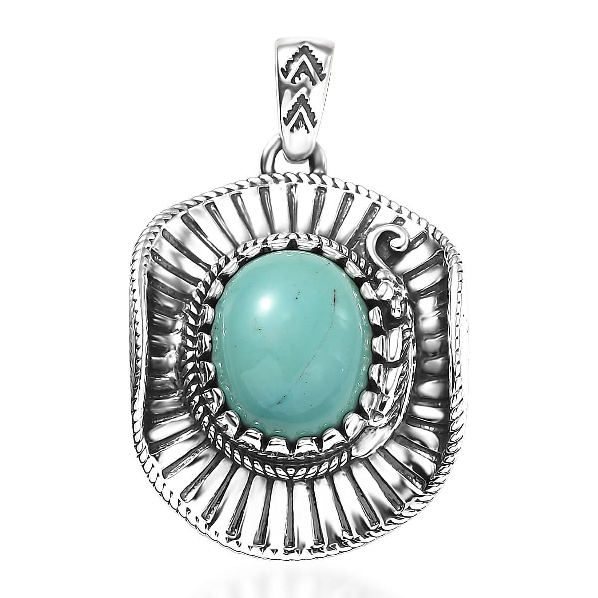 D'Joy Artisan Crafted Tahoe Nevada Turquoise 4.20 ctw Cowboy Hat Pendant without Chain in Sterling Silver