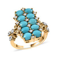 GP Sleeping Beauty Turquoise, White Zircon Ring in 18K Vermeil YG Over Sterling Silver (Size 10.0) 4.00 ctw