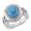 Blue Howlite and Enameled Feather Ring in Stainless Steel (Size 10.0) 1.50 ctw - Sticky add to cart bar
