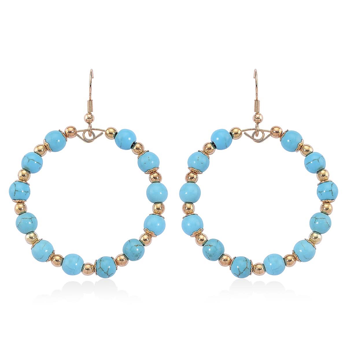Blue Howlite 20.00 ctw Beaded Earrings in Goldtone and Stainless Steel