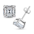 D'Joy Asscher Cut Moissanite 2.25 ctw Stud Earrings in Rhodium Over Sterling Silver - Sticky add to cart bar