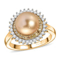 D'Joy South Sea Golden Pearl, Natural Yellow and White Diamond 0.45 ctw Ring in 18K Vermeil Yellow Gold Over Sterling Silver (Size 10.0) - Sticky add to cart bar