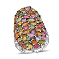 D'Joy Multi-Tourmaline and Moissanite 8.40 ctw Ring in Rhodium Over Sterling Silver